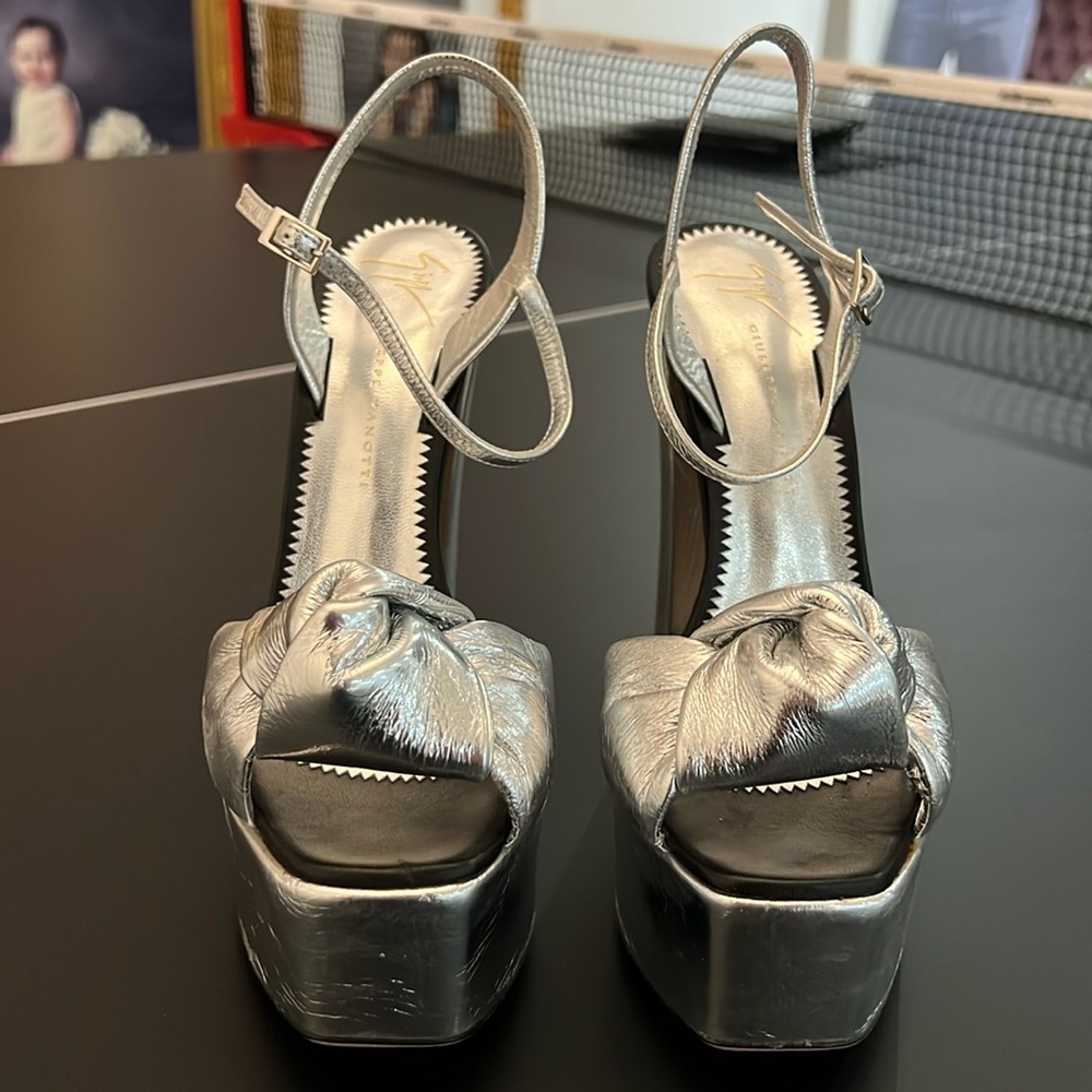 Giuseppe Zanotti silver high heel platform open toe shoes